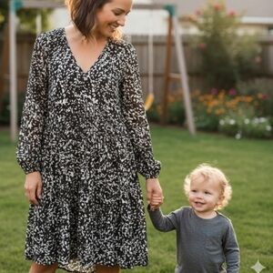 Time and Tru Black White Flowy Midi Dress Large Beautiful Condition